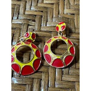 Vintage Coro Dangle Earrings Clip On Style Red and Gold Tones